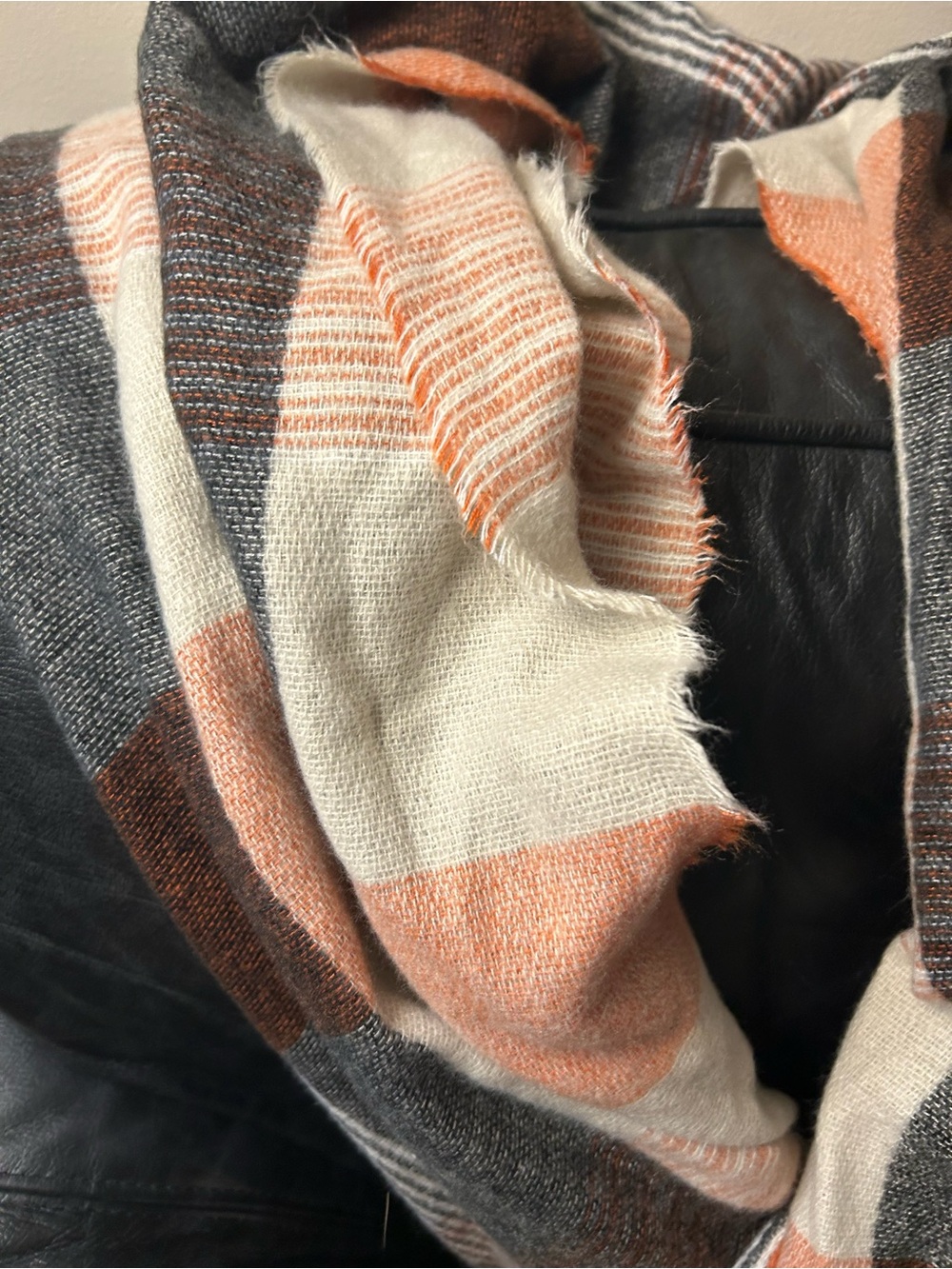 Women's Striped Soft Knit Scarf - Cream & Orange